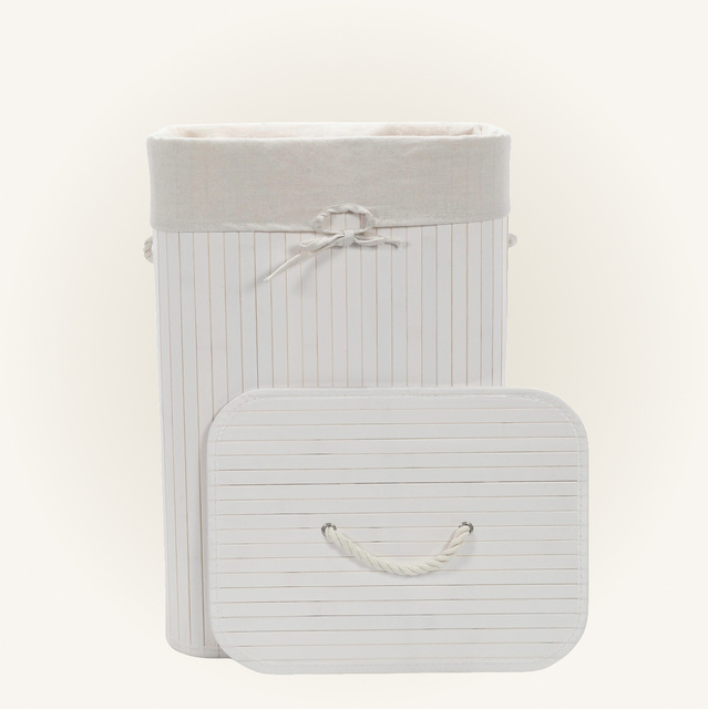 Coș de rufe alb din bambus, 72 l