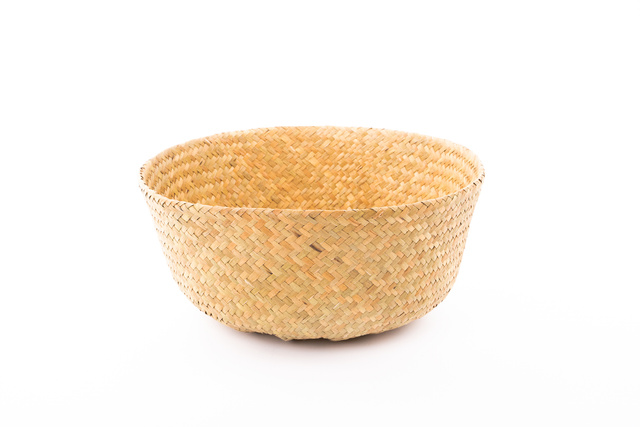 Coș decorativ, iarbă de mare, țesut, Ø 31 cm, cu franjuri