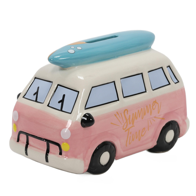 O pușculiță din ceramică colorată cu motiv de călătorie