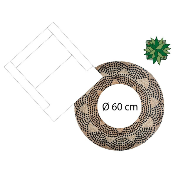 Covor rotund din iută, Ø 120 cm, imprimeu geometric