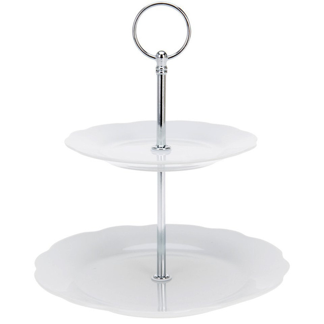 Platou din porțelan pentru prăjituri, torturi, fructe - 2 niveluri