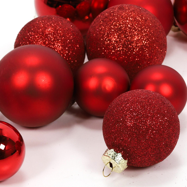 Globuri de sticlă pentru brad în diferite dimensiuni, roșii, 34 buc.