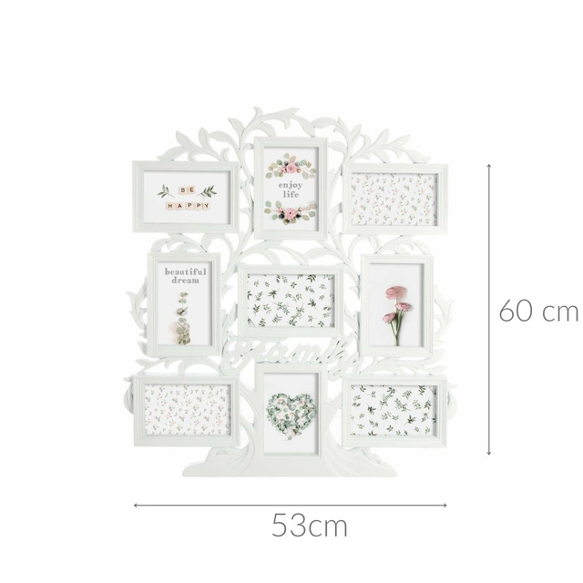 Cadru foto în formă de copac pentru 9 fotografii, Alb, 60x53x1,8 cm, Atmosphera