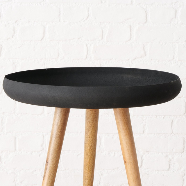 Set 3 masute de cafea loft cu blat negru si picioare din lemn de mango Masdour