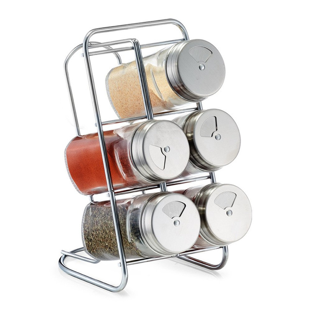 Set 6 recipiente pentru depozitare condimente cu suport, Transparent, 80 ml, ZELLER