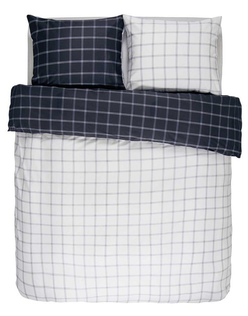 Lenjerie din satin de bumbac albă și albastră, perna decorativă, lenjerie în carouri, Essenza