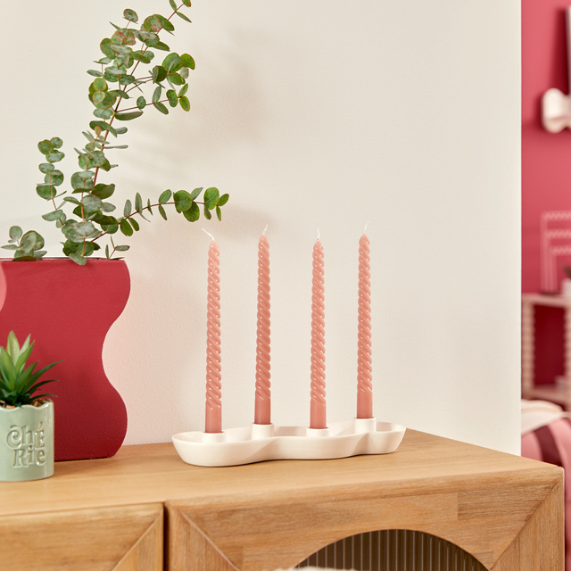 Candelabru ceramic cu 4 lumânări lungi CHERRY, 32,5 x 4,4 x 11,2 cm