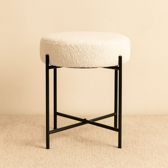 Taburet KRUK, îmbrăcat în bouclé, Ø 36 x 40 cm