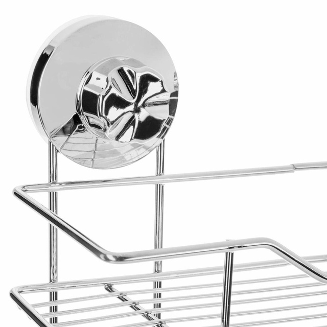 Raft de baie, suspendat cu ventuze, 2 niveluri, otel cromat, coltar