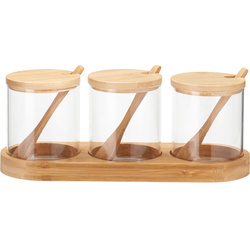 Borcanuri pentru condimente YULEA, 3 x Ø 8,5 cm, pe suport din bambus