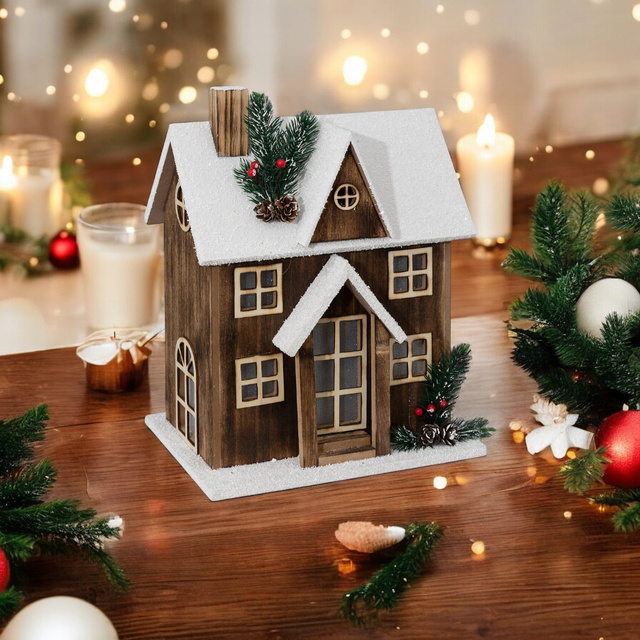 Figurina decoratiune de Craciun, casa cu iluminat LED, 33 cm