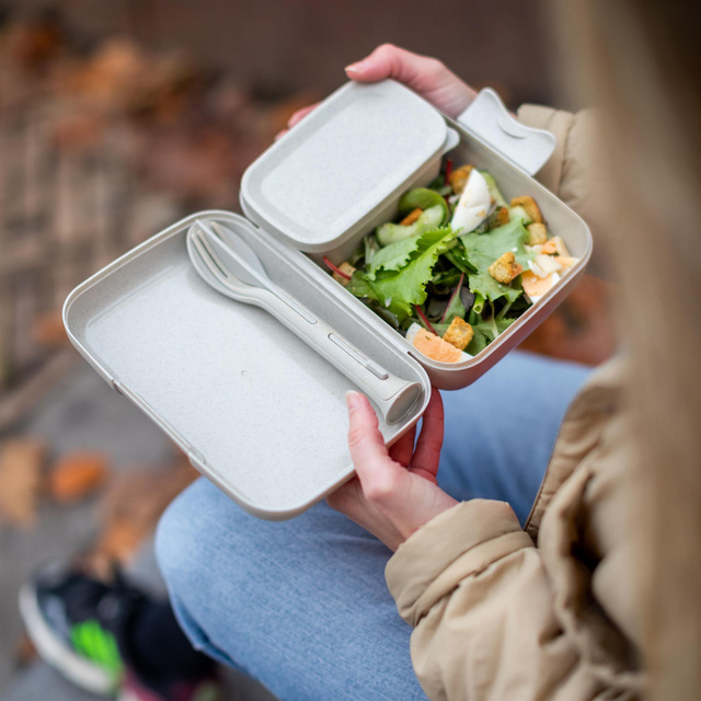 Cutie de prânz cu compartimente CANDY READY + set de tacâmuri, 4 elemente, KOZIOL