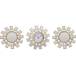 Oglinzi decorative in rame geometrice, 2 bucati + ceas de perete