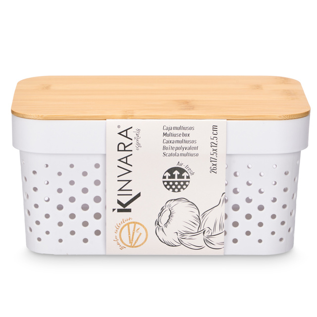 Recipient din plastic cu capac din bambus, 26 x 17,5 x 12,5 cm