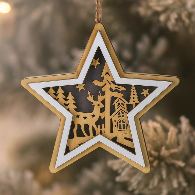 Decorație de Crăciun din lemn pentru suspendare, 12 cm