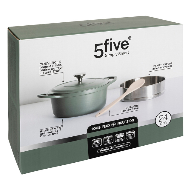 Oală cu aburi aluminiu turnat 24 cm verde