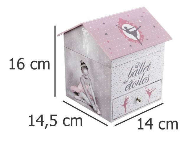 Cutie de bijuterii roz, cu poster balerina, 14 x 14,5 x 16 cm