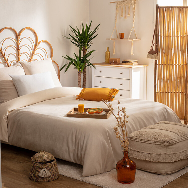 Puf boho cu franjuri, bumbac reciclat, 65 x 45 x 35 cm