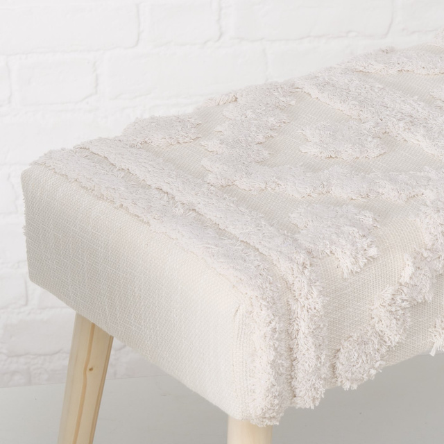 Bancă tapițată boho KADI cu picioare din lemn, 60 x 32 x 41 cm