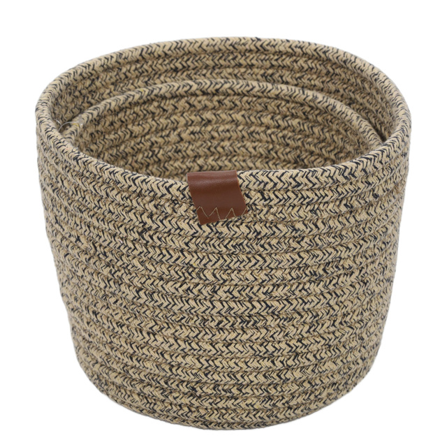 Coșuri rotunde de depozitare, împletite din bumbac, 2 bucăți