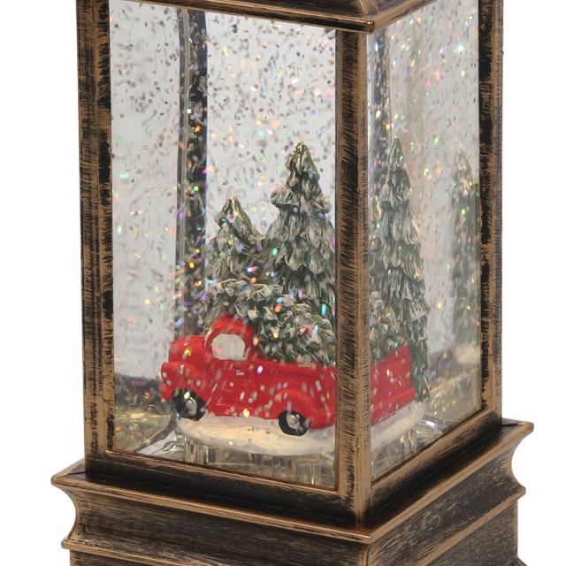 Lanterină decorativă de Crăciun LED cu apă și sclipici, 23 cm, auto