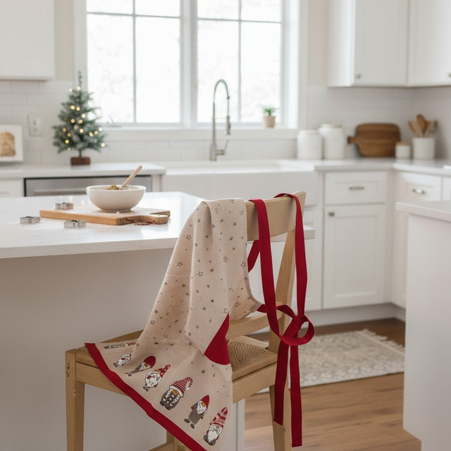 Șorț de bucătărie din bumbac cu motiv sărbătoresc, 84 x 60 cm