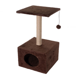 Casă pentru pisici cu zgârietoare și jucărie, gri