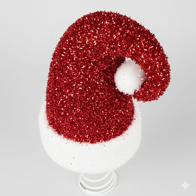 Vârf pentru brad, pălărie strălucitoare de Moș Crăciun, 32 cm