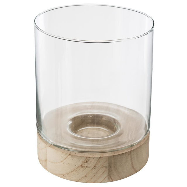 Set 3 suporturi lumanare, din sticlă Ete cu baza din lemn