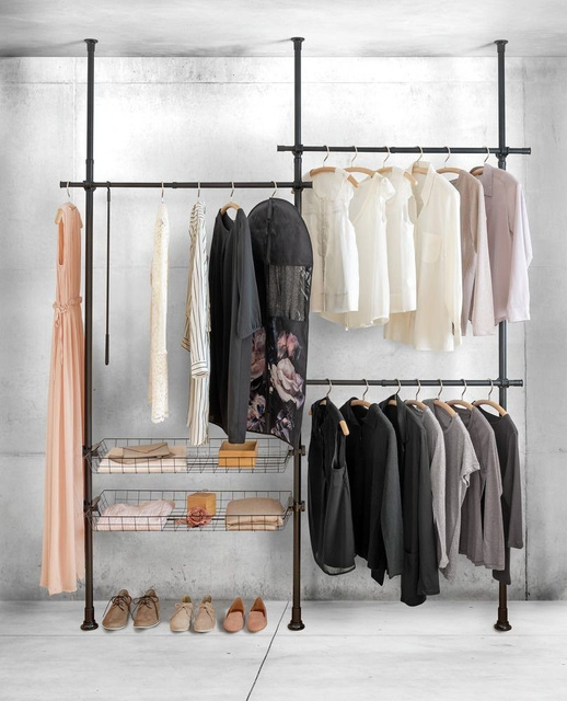 Sistem de garderobă telescopic HERKULES BASIC, dublu, negruu, WENKO