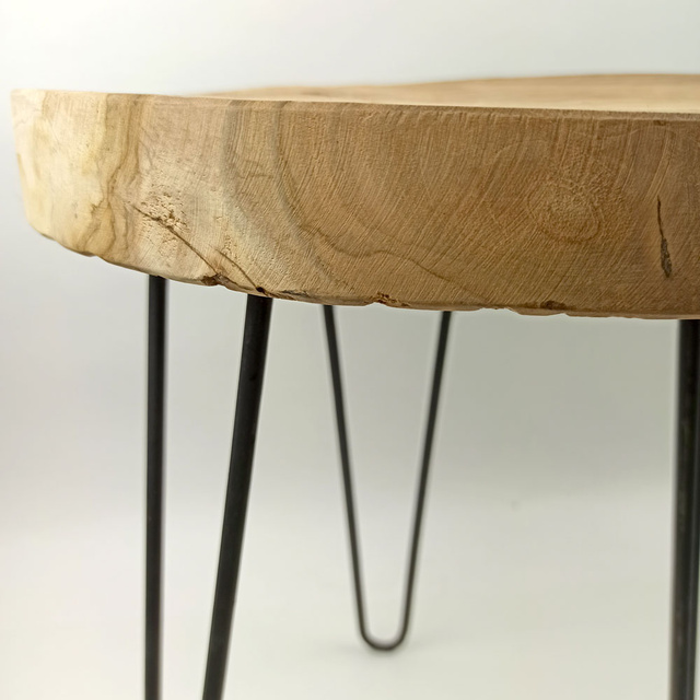 Scaun din lemn, taburet cu picioare metalice, industrial, stil natural