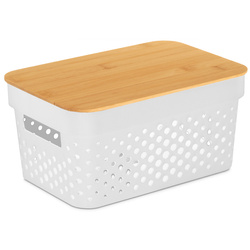 Recipient din plastic cu capac din bambus, 26 x 17,5 x 12,5 cm