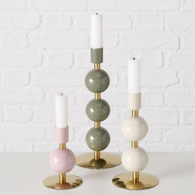 Suport de lumânare din metal cu detaliu auriu, set 3 bucati