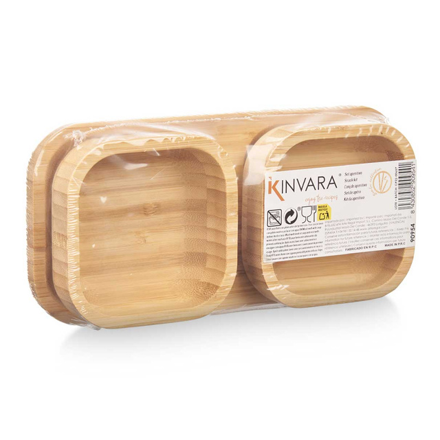 2 boluri de lemn pe blat din bambus, 11 x 23 x 4,5 cm