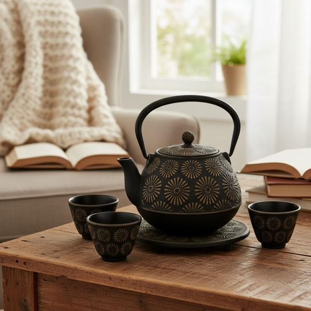 Cumpăna din fontă cu cești și suport KOGA, 1200 ml, aurie