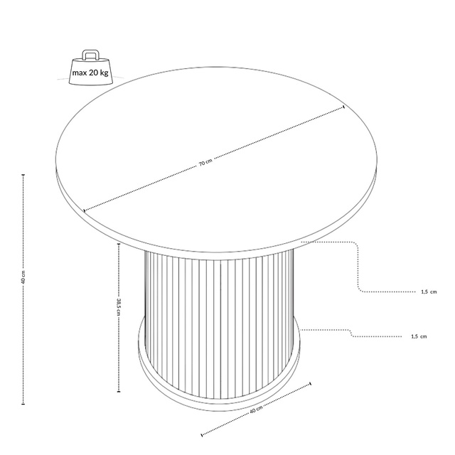 Măsuță de cafea riflată SCAVA, Ø 70 x 40 cm