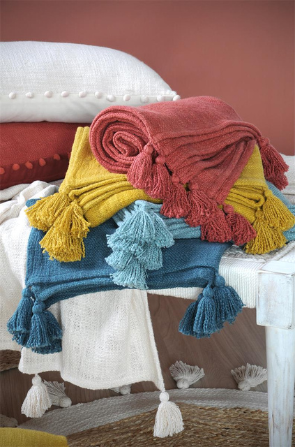 Pătură din bumbac SANCHEZ cu ciucuri, 125 x 150 cm