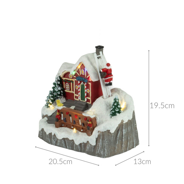 Figurina Atelier de jucarii si Moș Crăciun pe o scară cu iluminare LED
