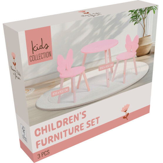 Set de mobilier pentru copii cu fundiță roz, măsuță + 2 scaune