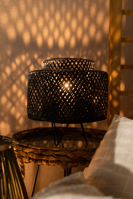 Veioza boho LIBY, impletitura din bambus, 25 cm