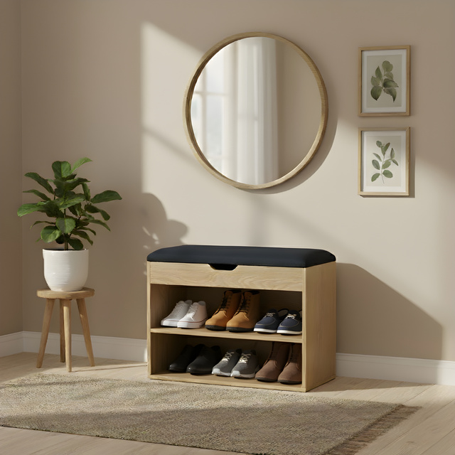 Dulap pentru pantofi cu loc de șezut LEVA, 60 x 30 x 47 cm