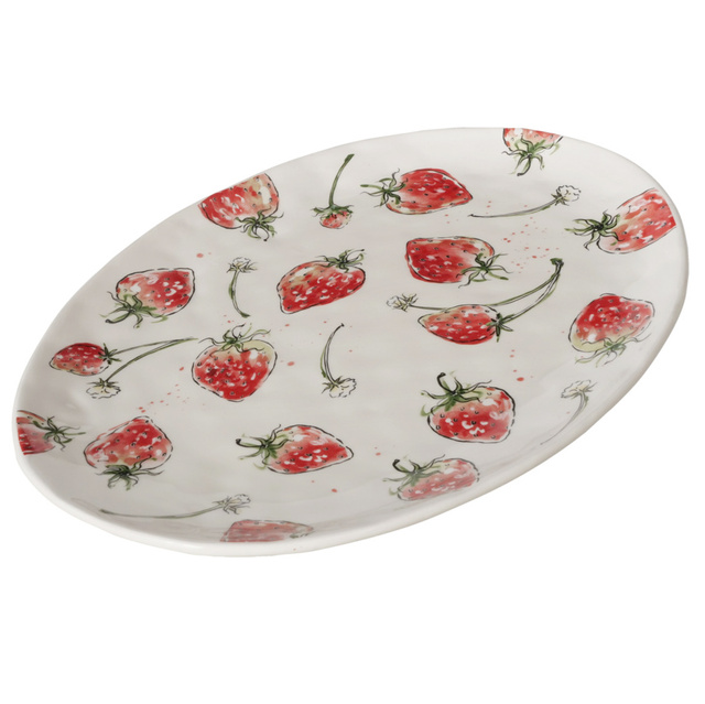 Farfuria ceramica Strawberry, model cu capsuni, 39 x 31 cm
