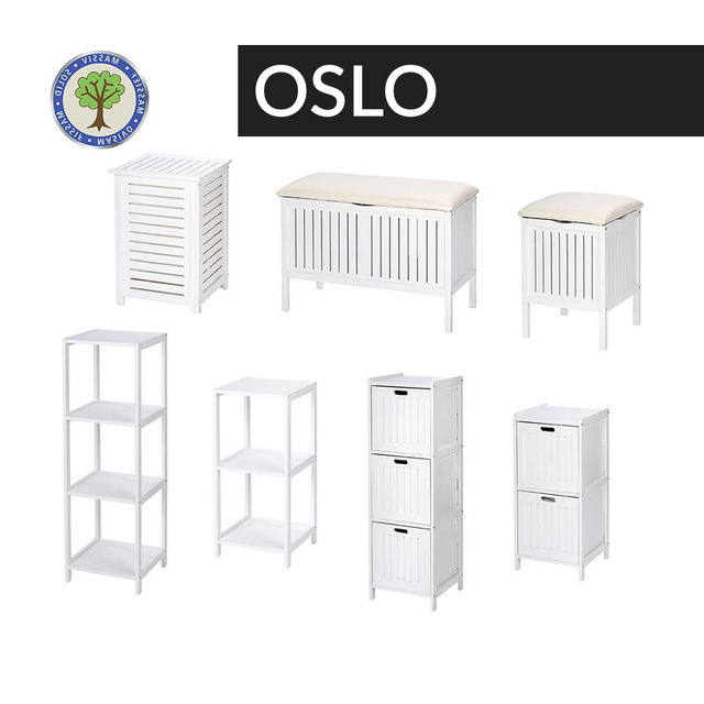 Puf de baie alb, coș de rufe OSLO, Wenko