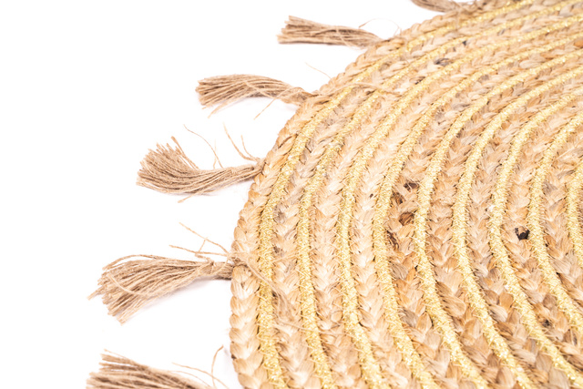 Covor decorativ din iută, Ø 80 cm, rotund cu franjuri