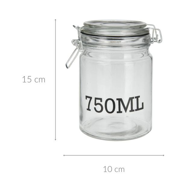 Borcan cu capac cu clips, cu informatii despre capacitate