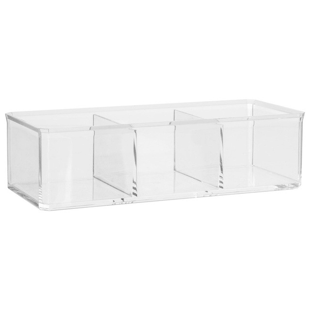 Recipient cu capac dotat cu trei compartimente, ideal pentru depozitarea produselor cosmetice