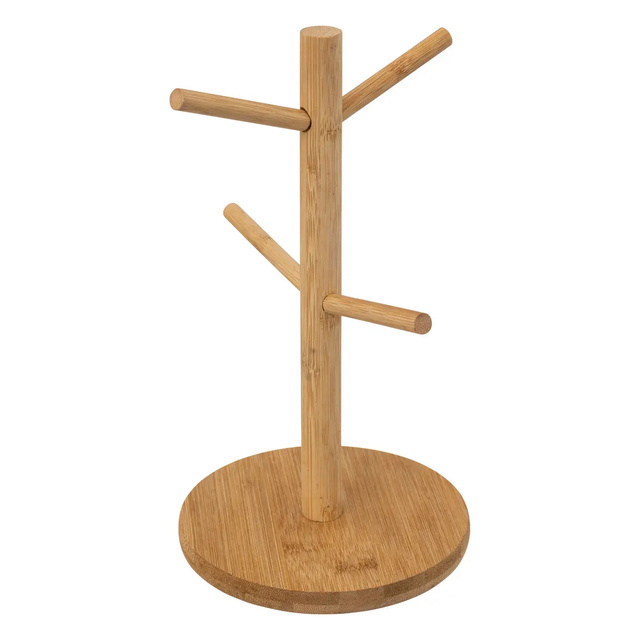 Set de 4 căni ceramice cu suport din bambus, 240 ml