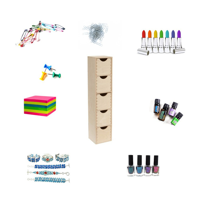 Container pentru mărunțișuri, 5 sertare, din lemn, 60x13x12 cm, ZELLER