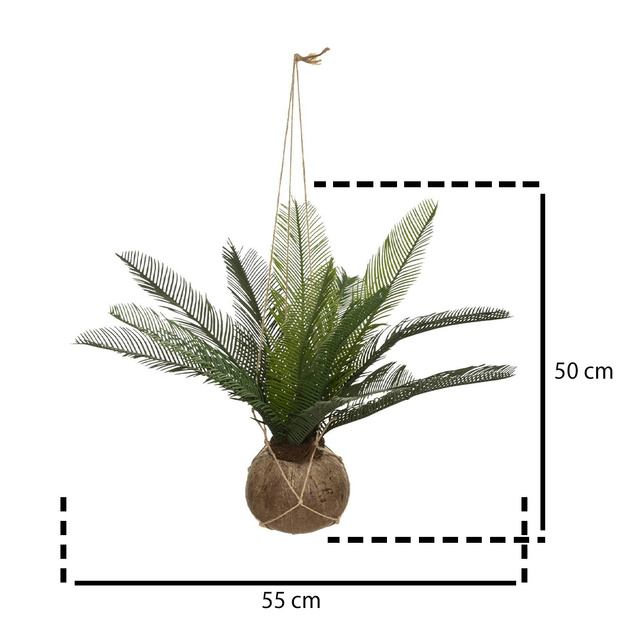Palmă artificială într-un ghiveci de nucă de cocos, agățat, înălțime de 50 cm
