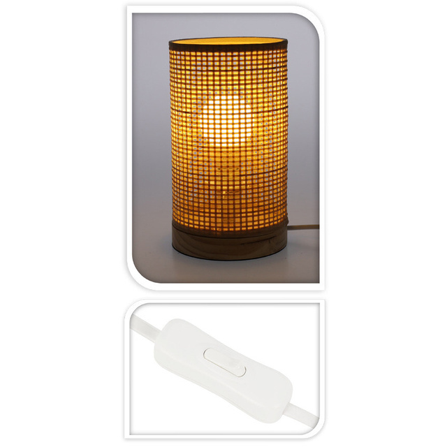 Lampă de birou din bambus, tub, bază din lemn de pin, 13 x 23 cm